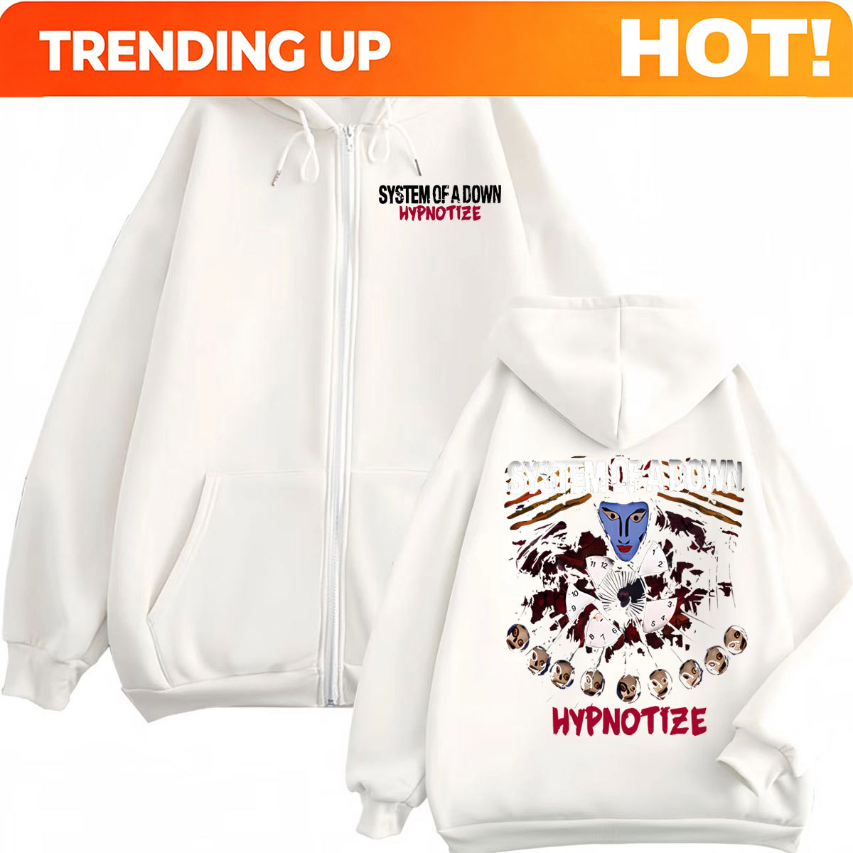 Mens Fashion Zip Up Hoodies - เสื้อฮู้ดซิปกราฟิก Rock Band System of A