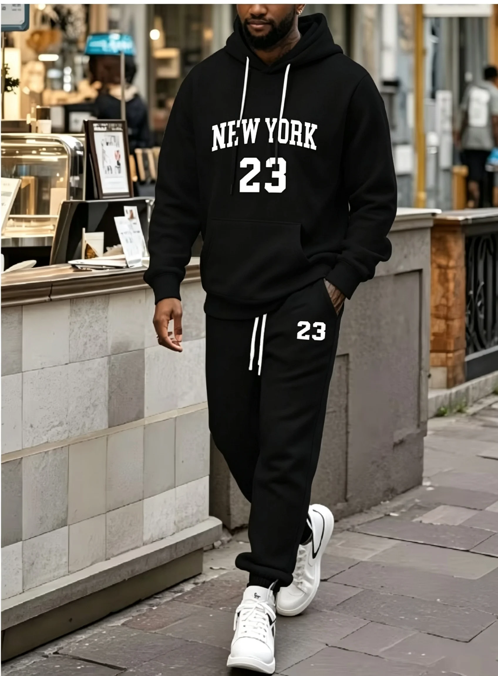 Men'S Fashion New York - เสื้อฮู้ดพิมพ์ลาย New York 23 สไตล์สตรีทแวร์สำหรับผู้ชาย พร้อมกางเกงกีฬา