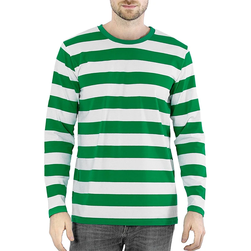 เสื้อยืดแขนยาวผู้ชาย ลายทางตัด - Mens Fashion Clothes บทวิจารณ์และราคา